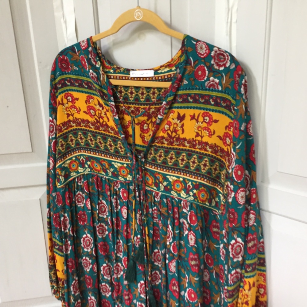 Floral Long Sleeve Dress - Multicolor - Picture 10 of 15